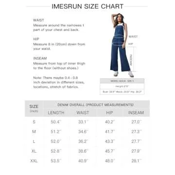 imesrun Women's Summer Denim Overalls Casual Vintage Wide Leg Work Jeans Bib Jumpsuits