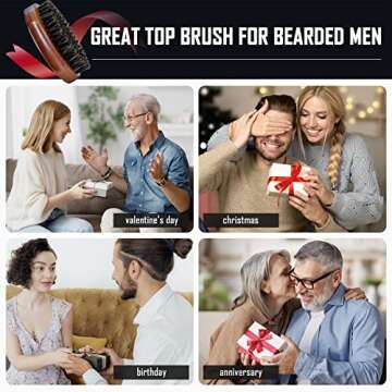 BFWood Boar Bristle Beard Brush - Black Wood Walnut Military Style, Men's Wooden Mustache Brush