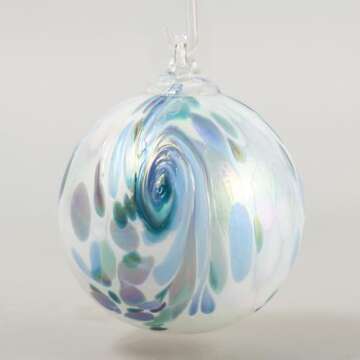 Beautiful Blue Hydrangea Feather Ornament by Glass Eye Studio - Handcrafted Elegance