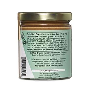 JEM Organics Cashew Cardamom Almond Nut Butter, Organic, All Natural, Gluten-Free, Vegan, Paleo, Ket...