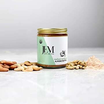JEM Organics Cashew Cardamom Almond Nut Butter, Organic, All Natural, Gluten-Free, Vegan, Paleo, Keto Snack, 6 oz Jar, Single Pack