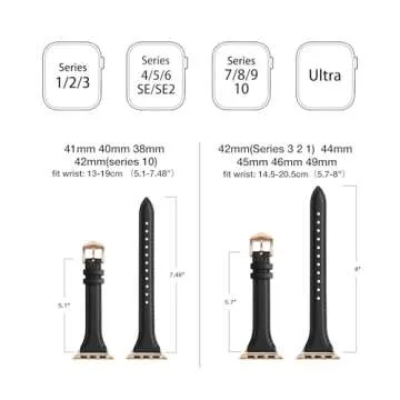 WFEAGL Compatible with Leather Apple Watch Band 41mm 40mm 38mm 42mm(series 10) Women, Top Grain Leather Strap Slim & Thin Replacement Wristband for iWatch Bands Ultra SE SE2 & Series 10 9 8 7 6 5 4 3 2 1