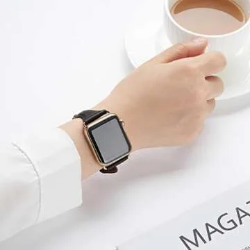 WFEAGL Compatible with Leather Apple Watch Band 41mm 40mm 38mm 42mm(series 10) Women, Top Grain Leather Strap Slim & Thin Replacement Wristband for iWatch Bands Ultra SE SE2 & Series 10 9 8 7 6 5 4 3 2 1