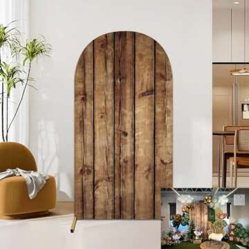 JASREE 6.6FT Rustic Wood Arch Cover Spandex Fitted Wedding Arch Stand Backdrop Covers 2-Sided Round ...