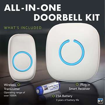 SadoTech Wireless Doorbells for Home, Apartments, Businesses, Classrooms, etc. - 1 Door Bell Ringer ...