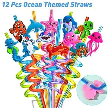 Golray 112pcs Under the Sea Party Favors Ocean Animal Creature Bulk Toy Gift Summer Birthday Supplies for Kids Boy Girl Straw Bubble Wand Tattoo Sticker Goodie Bag Filler Stuffer