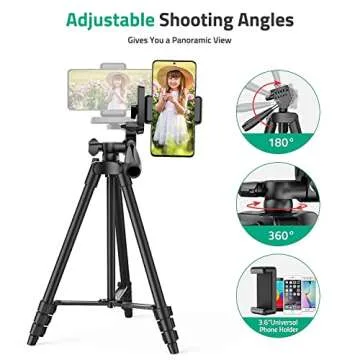 Camera Tripod, 55" Phone Tripod Stand with Remote Shutter, Carry Bag for Travel Record/TIK Tok/Photography/Live Stream/YouTube Video, Compatible DSLR and Smartphone