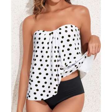 Tempt Me White Polka Dot Two Piece Tankini Bathing Suits for Women Halter Bandeau Swim Top with Bott...
