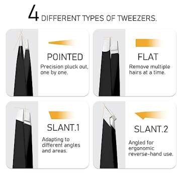 Professional Tweezers for Eyebrow and Ingrown Hair with Mirror Case (Black)