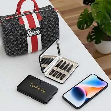 Grooming Tweezers Set with Mirror Case for Men - Black