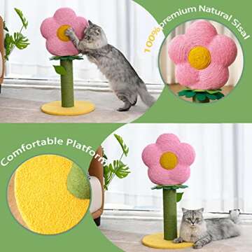 PET WONDERLAND Cute Cat Scratching Post - Pink Flower Cat Scratcher with Toy for Adults Small Large Cats,Cat Stuff,Kitty Cat Tower,Kitten Cat Tree,Cat Stand,Cat Furniture for Indoor Cats