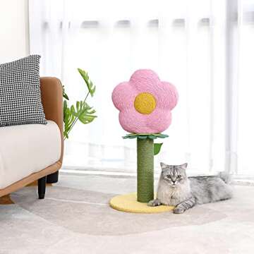 PET WONDERLAND Cute Cat Scratching Post - Pink Flower Cat Scratcher with Toy for Adults Small Large Cats,Cat Stuff,Kitty Cat Tower,Kitten Cat Tree,Cat Stand,Cat Furniture for Indoor Cats