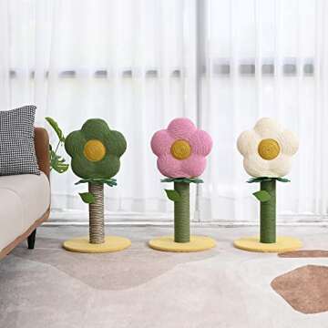 PET WONDERLAND Cute Cat Scratching Post - Pink Flower Cat Scratcher with Toy for Adults Small Large Cats,Cat Stuff,Kitty Cat Tower,Kitten Cat Tree,Cat Stand,Cat Furniture for Indoor Cats