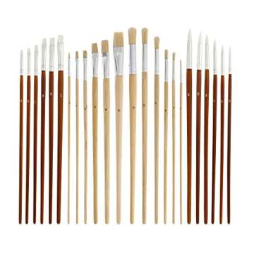 U.S. Art Supply 24-Piece Oil & Acrylic Artist Paint Brush Set with Long Handles, Canvas Brush Organi...