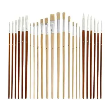U.S. Art Supply 24-Piece Oil & Acrylic Artist Paint Brush Set with Long Handles, Canvas Brush Organi...