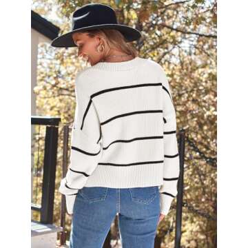 LILLUSORY Women's Cropped Cardigan Oversized Button Sweaters 2025 Fall Trendy Knit Dressy Fashion Outfits Stripes White S