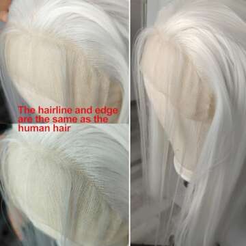BLUPLE Long Straight Lace Front Wigs #1001 Platinum White Natural Heat Resistant Synthetic Hair Half...