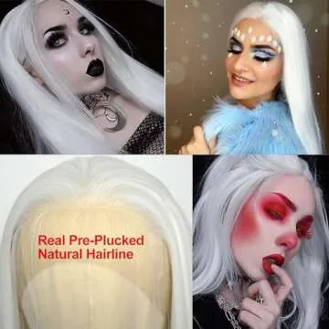 BLUPLE Long Straight Lace Front Wigs #1001 Platinum White Natural Heat Resistant Synthetic Hair Half Hand Tied Wigs for Cosplay Daily Wear (22 inches, Straight,White)