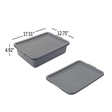 Begale 3-Pack Gray Commercial Utility Bus Box, Plastic Bus Tub with Lids, 13 L