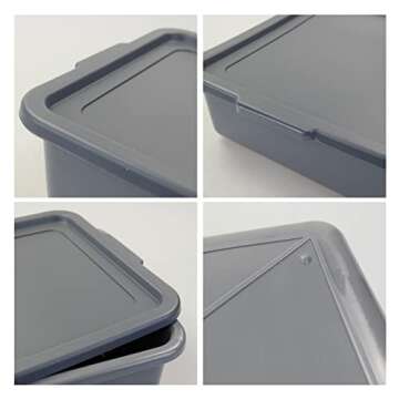 Begale 3-Pack Gray Commercial Utility Bus Box, Plastic Bus Tub with Lids, 13 L