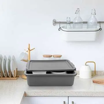 Begale 3-Pack Gray Commercial Utility Bus Box, Plastic Bus Tub with Lids, 13 L