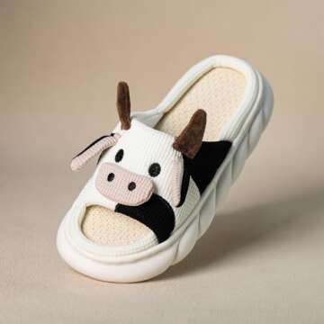 Gaolinci Cartoon Cow Slippers, Indoor Outdoor Slippers for Women (US 9.5-10.5)