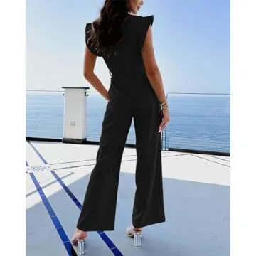 BTFBM Women's Belted Wide Leg Jumpsuit with Pockets