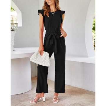 BTFBM Women's Belted Wide Leg Jumpsuit with Pockets