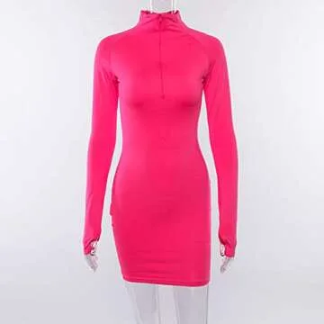 LuFeng Women's Long Sleeve High Neck Zipper Bodycon Slim Fit Dress