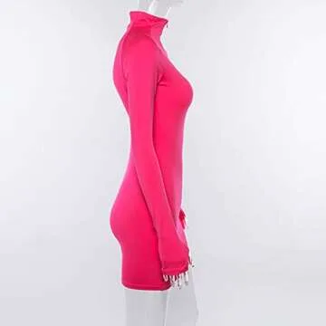 LuFeng Women's Long Sleeve High Neck Zipper Bodycon Slim Fit Dress