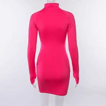 LuFeng Women's Long Sleeve High Neck Zipper Bodycon Slim Fit Dress