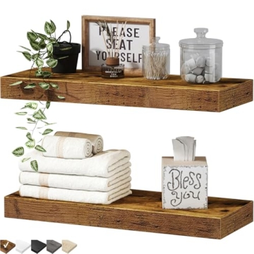 QEEIG Bathroom Floating Shelves - Rustic Wall Mounted Decor Set of 2