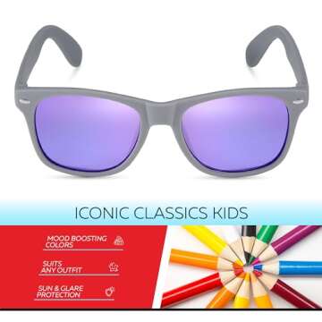 Retro Rewind Kids Sunglasses for Boys Girls Age 3-12 - Shatterproof Rubberized Frame UV400 Toddler C...