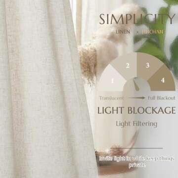 jinchan Linen Beige Curtains 90 Inches Long for Living Room Farmhouse Rod Pocket Back Tab Light Filtering Window Drapes with Lined for Bedroom Crude 2 Panels Ecru