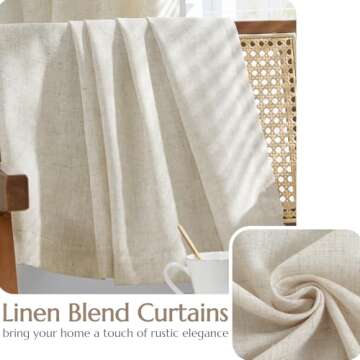 jinchan Linen Beige Curtains 90 Inches Long for Living Room Farmhouse Rod Pocket Back Tab Light Filtering Window Drapes with Lined for Bedroom Crude 2 Panels Ecru