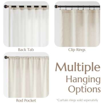 jinchan Linen Beige Curtains 90 Inches Long for Living Room Farmhouse Rod Pocket Back Tab Light Filtering Window Drapes with Lined for Bedroom Crude 2 Panels Ecru