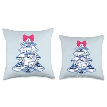 Chinoiserie Christmas Winter Blue Willow Home Decor Hanukkah Throw Pillow