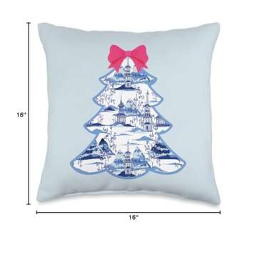 Chinoiserie Christmas Winter Blue Willow Home Decor Hanukkah Throw Pillow