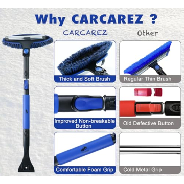 CARCAREZ 39" Extendable Car Snow Brush and Ice Scraper, Windshield Window Ice Snow Removal Snow Broom with Foam Grip 180° Pivoting Brush Head Snow Scraper for Car Auto Truck SUV