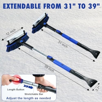 CARCAREZ 39" Extendable Car Snow Brush and Ice Scraper, Windshield Window Ice Snow Removal Snow Broom with Foam Grip 180° Pivoting Brush Head Snow Scraper for Car Auto Truck SUV