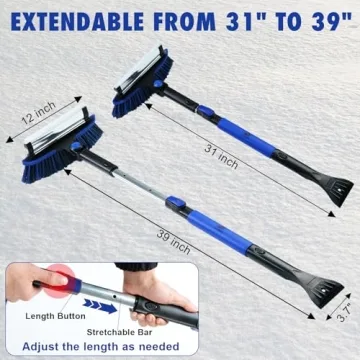 CARCAREZ 39" Extendable Car Snow Brush and Ice Scraper, Windshield Window Ice Snow Removal Snow Broom with Foam Grip 180° Pivoting Brush Head Snow Scraper for Car Auto Truck SUV