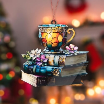 Enchanting Book Ornament with Tea Floral Design - 4-inch Acrylic Suncatcher