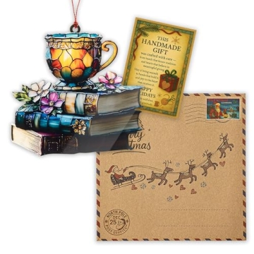 Book Ornament - Tea Books Floral Acrylic Suncatcher Décor