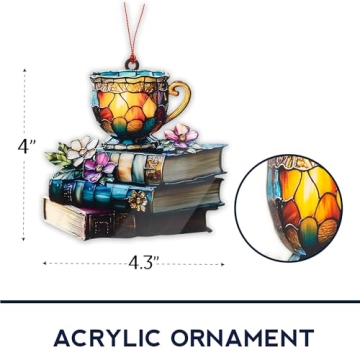 Book Ornament - Tea Books Floral Acrylic Suncatcher Décor
