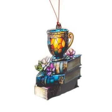 Book Ornament - Tea Books Floral Acrylic Suncatcher Décor
