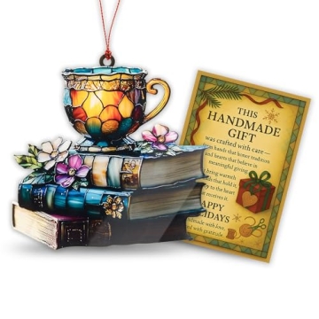 Book Ornament - Tea Books Floral Acrylic Suncatcher Décor