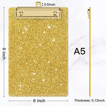Piasoenc Acrylic Small Clipboard, Fashion Glitter Clip Board with Low Profile Gold Clip, Cute Confet...