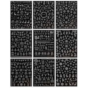 JMEOWIO 9 Sheets Christmas Glitter Nail Art Stickers Decals Self-Adhesive Snowflake Winter Holiday W...
