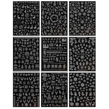 JMEOWIO 9 Sheets Christmas Glitter Nail Art Stickers Decals Self-Adhesive Snowflake Winter Holiday W...