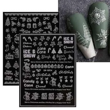 JMEOWIO 9 Sheets Christmas Glitter Nail Art Stickers Decals Self-Adhesive Snowflake Winter Holiday White Nail Supplies Nail Art Design Decoration Accessories